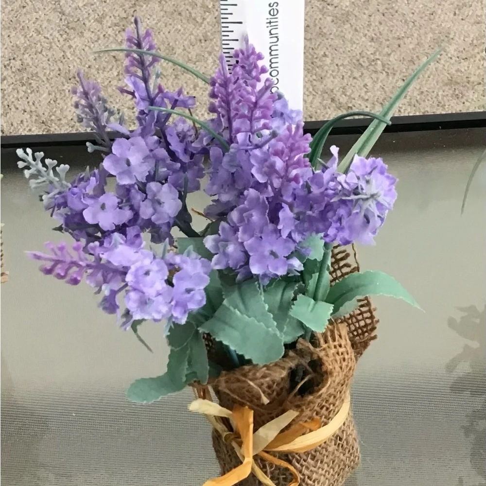 Lavender Faux Floral Arrangement in Burlap Wrap